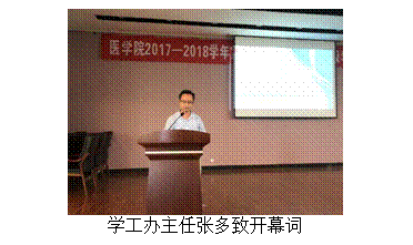 文本框:  学工办主任张多致开幕词